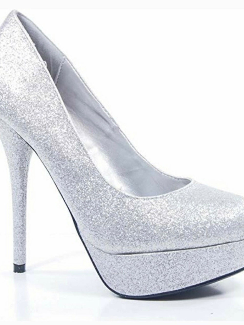 Silver Glitter Platform Pumps Size: 7.5
